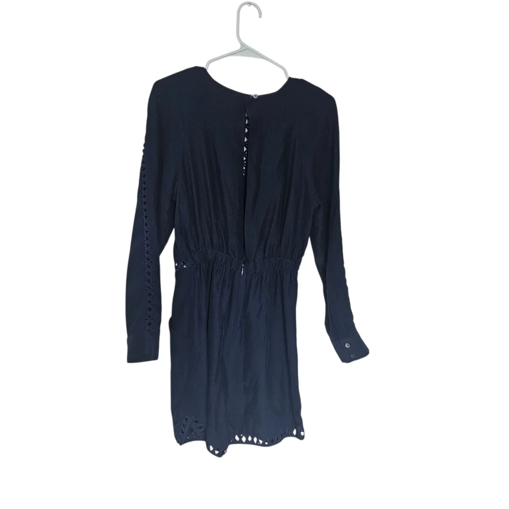 JONATHAN SIMKHAI | Silk Navy Blue Crossbar Romper Jumpsuit | Size S